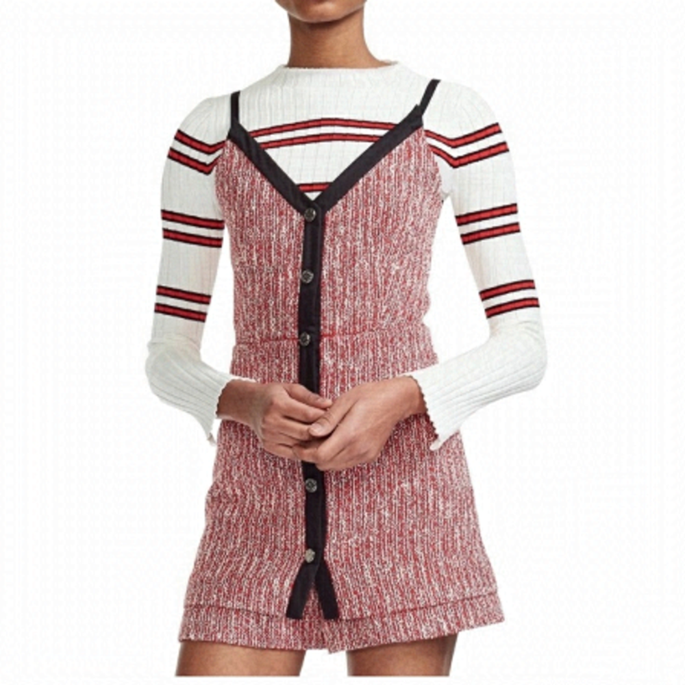 Maje Rever Skirt Overlay Tweed Cotton Blend Romper in Red Size 2